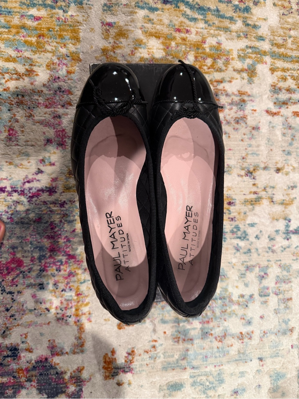 Paul Mayer Black Quilted Ballet Flats with Pink Insoles